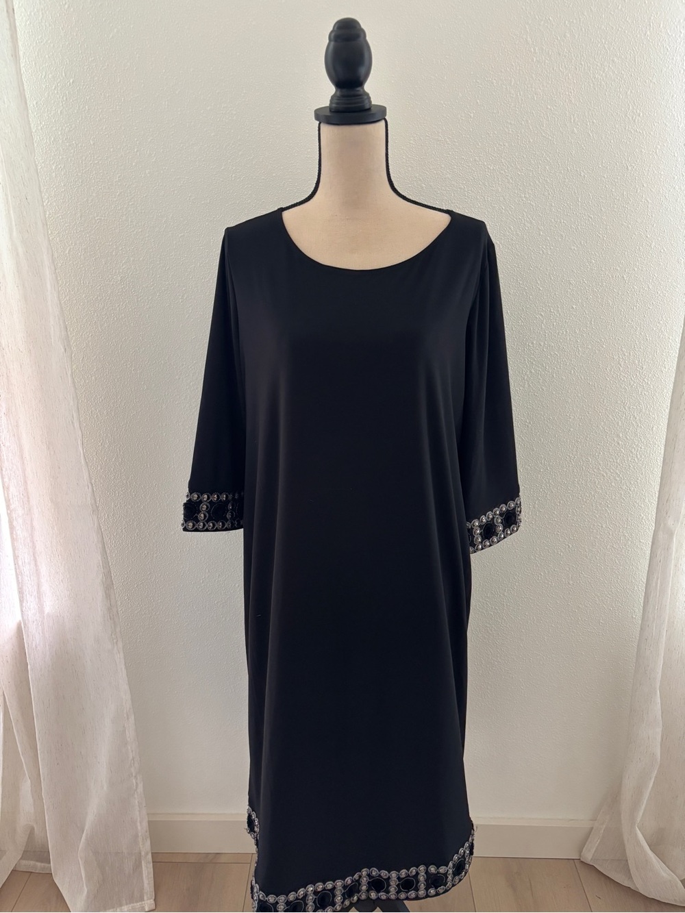 Roaman's Black Midi Dress with Embellished Trim